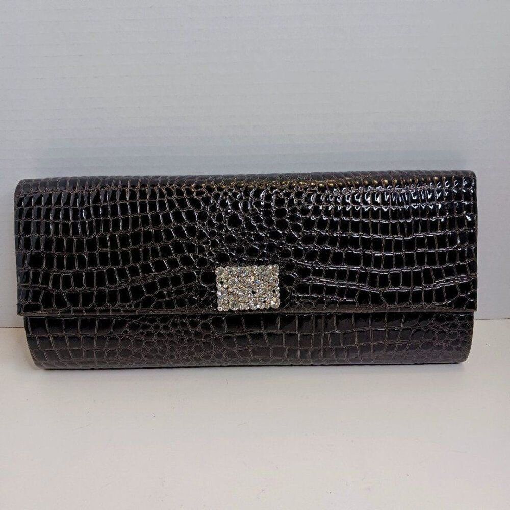 Women's Patent Leather Y2K Brown Party Clutch